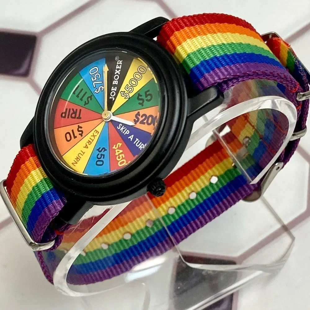 Vintage 1996 Joe Boxer X Timex Wheel of Fortune Men's Unisex Watch Rainbow Strap